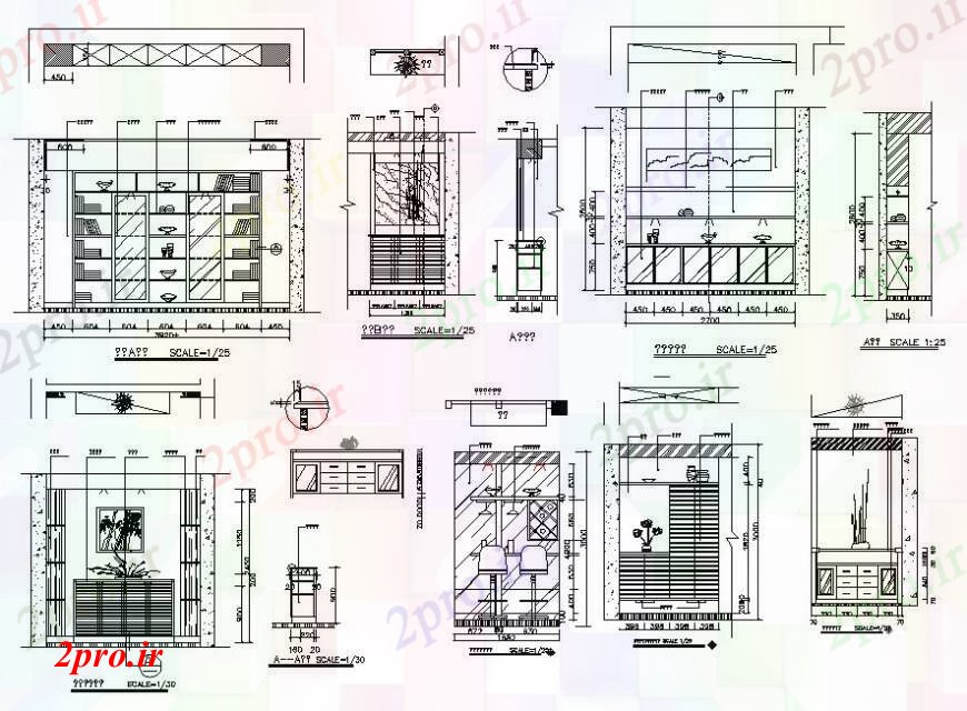 دانلود نقشه بلوک مبلمان کابینت خانه های متعدد و مبلمان  (کد93110)