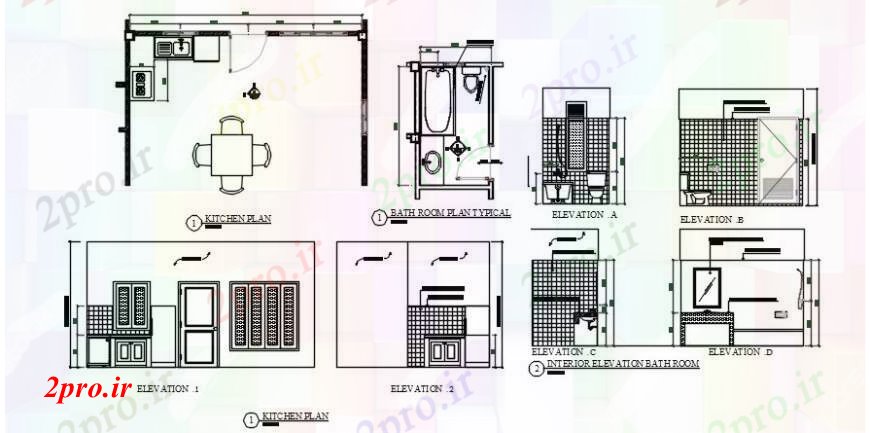 دانلود نقشه آشپزخانه طراحی منطقه حمام آشپزخانه و  جزئیات دو بعدی   (کد93138)