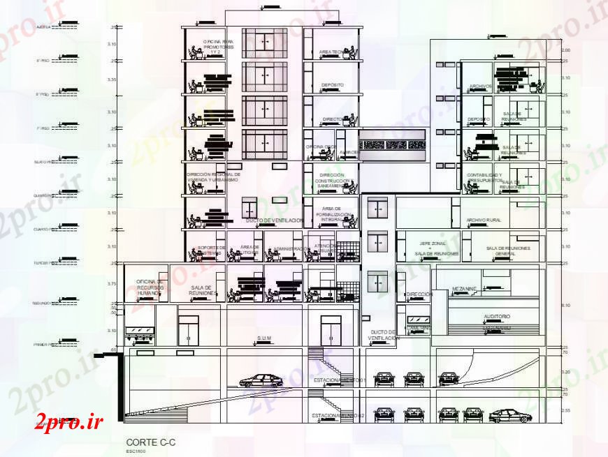 دانلود نقشه ساختمان اداری - تجاری - صنعتی مرکز مالی چند سطح ساختمان اداری بخش اصلی طراحی جزئیات 11 در 22 متر (کد93154)