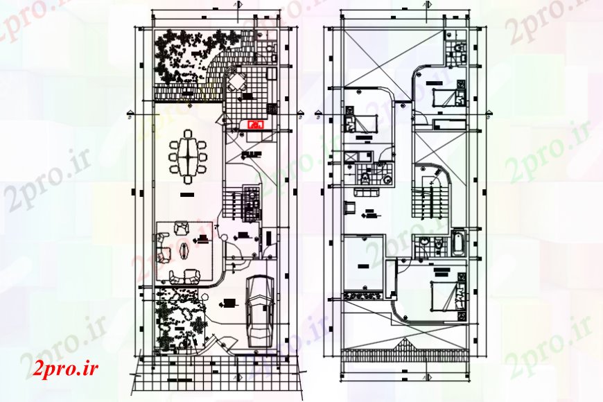 دانلود نقشه مسکونی  ، ویلایی ، آپارتمان  دو توزیع کف با طرحی مبلمان خانه مسکونی (کد93184)