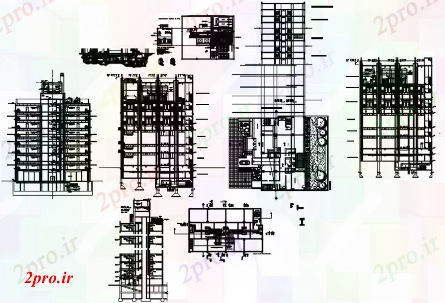 دانلود نقشه ساختمان مرتفعبلند ساختمان شرکت های بزرگ نما، بخش ها و ساختار طراحی جزئیات 18 در 33 متر (کد93189)