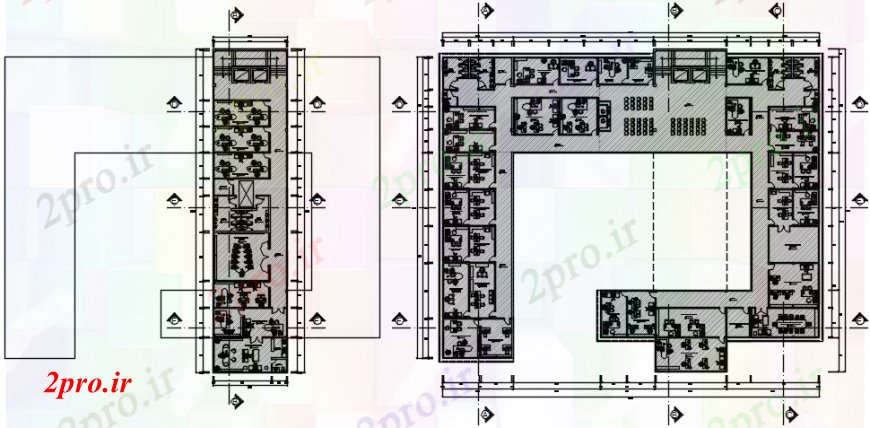 دانلود نقشه ساختمان دولتی ، سازمانی دفتر شهرداری دو بخش توزیع طرحی های 47 در 49 متر (کد93194)