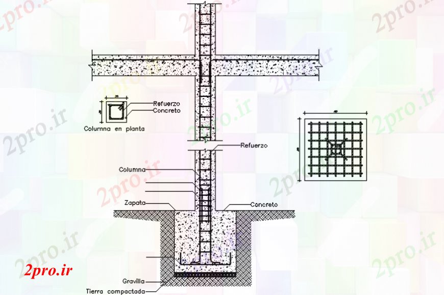 دانلود نقشه جزئیات ستون ستون برای بخش خانه و ساختار سازنده جزئیات (کد93214)