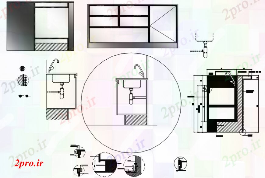 دانلود نقشه آشپزخانه کابینتهای آشپزخانه و سینک نصب و راه اندازی طراحی جزئیات 4 در 6 متر (کد93221)