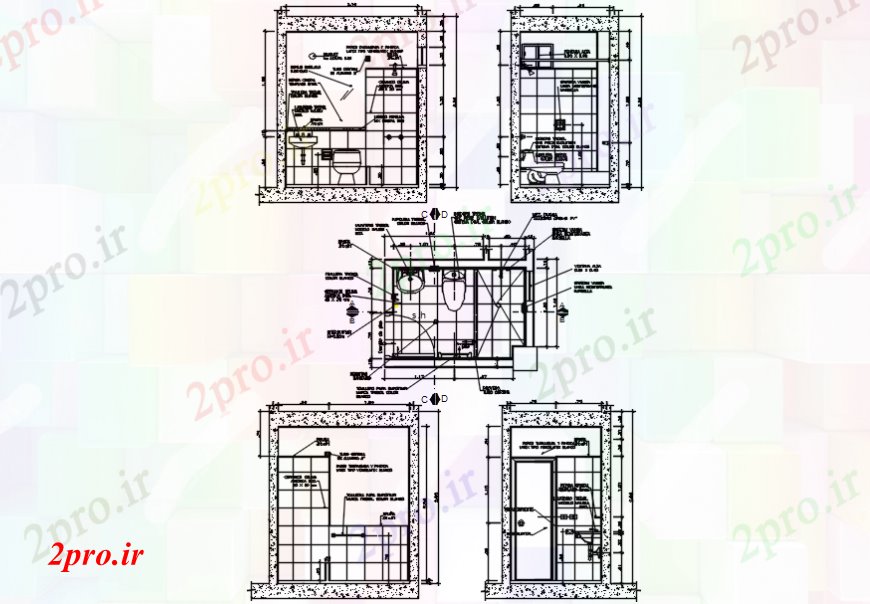 دانلود نقشه حمام مستر حمام کامل و بخش توالت، طرحی و نصب و راه اندازی 3 در 5 متر (کد93251)