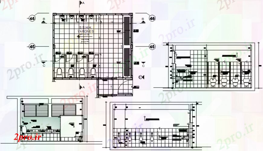 دانلود نقشه حمام مستر مردانه حمام و توالت بخش، برنامه ریزی و نصب و راه اندازی لوله کشی طراحی جزئیات 6 در 14 متر (کد93253)