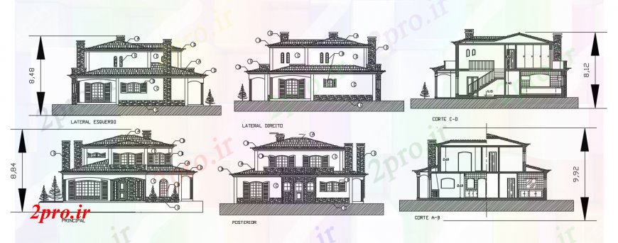 دانلود نقشه مسکونی  ، ویلایی ، آپارتمان  طراحی  دو بعدی  از خانه 1 بیرونی نما   خودرو (کد93275)