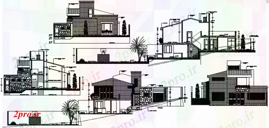 دانلود نقشه مسکونی ، ویلایی ، آپارتمان همه طرفه نما و بخش طراحی جزئیات خانه روستایی 12 در 15 متر (کد93308)