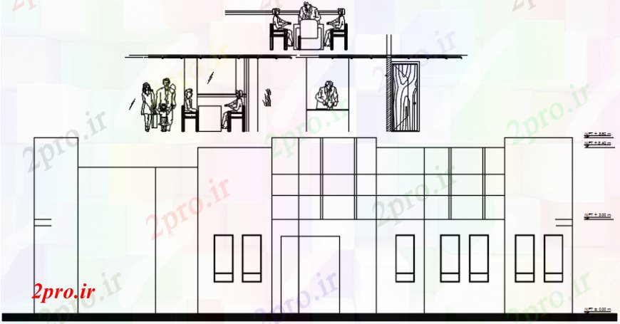 دانلود نقشه هتل - رستوران - اقامتگاه کافه تریا نما مقطعی جزئیات 10 در 18 متر (کد93318)