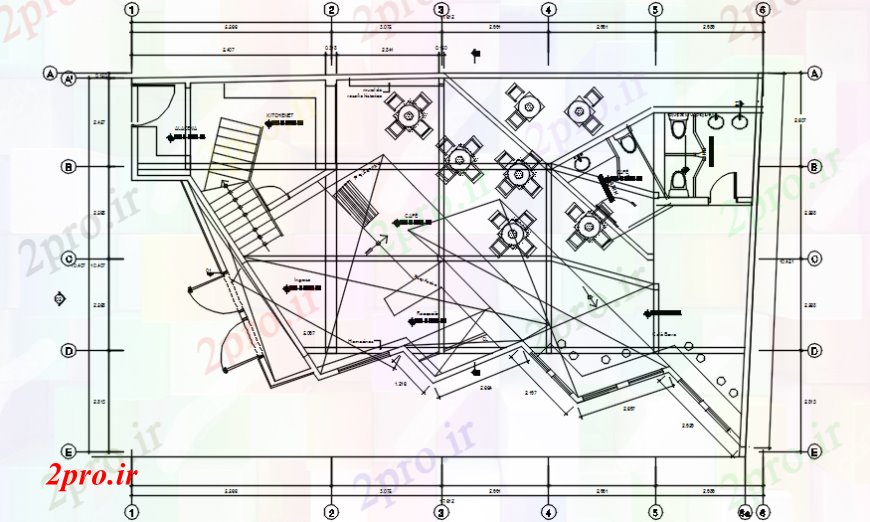 دانلود نقشه هتل - رستوران - اقامتگاه ناهارخوری طراحی مبلمان منطقه در کافه 10 در 18 متر (کد93322)