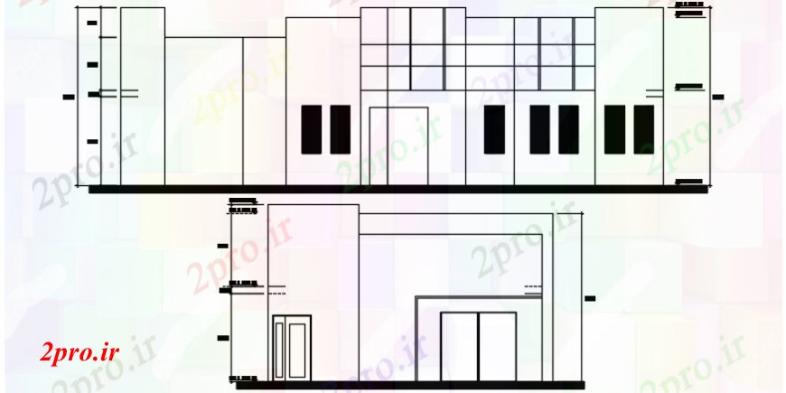 دانلود نقشه هتل - رستوران - اقامتگاه  نماات بخشی از ساختمان کافه (کد93323)