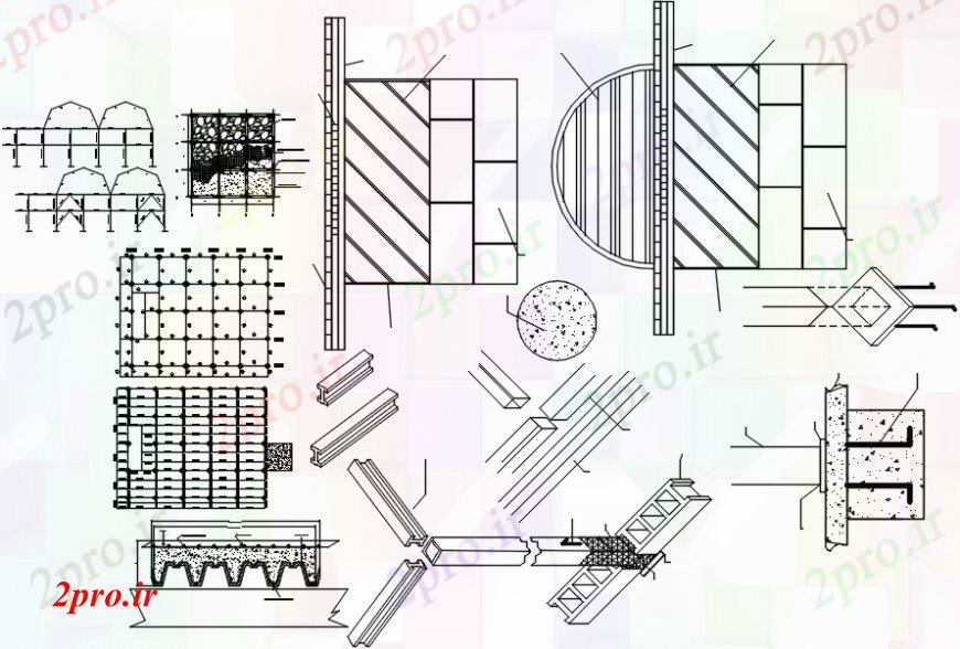 دانلود نقشه طراحی جزئیات ساختار بنیاد طرح، سقف و ساختار طراحی سازنده جزئیات  (کد93342)