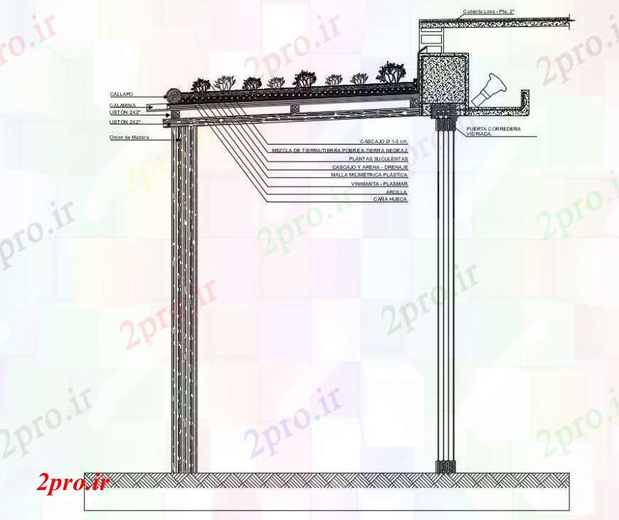 دانلود نقشه جزئیات ساخت و ساز طراحی  دو بعدی  از  اتوکد بام سبز (کد93352)