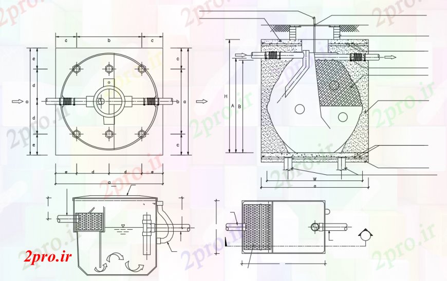 دانلود نقشه جزئیات ساخت و ساز طراحی  دو بعدی  خط لوله دیوار  اتوکد روکش فلزی (کد93368)