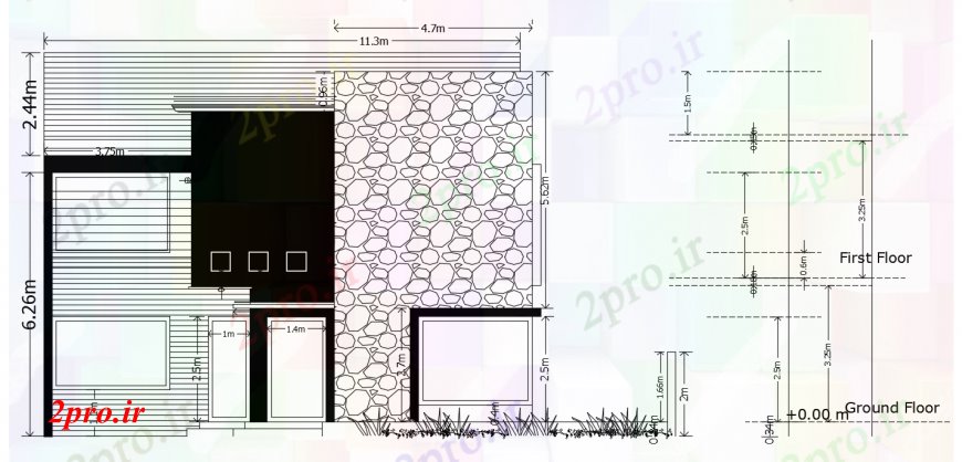 دانلود نقشه مسکونی ، ویلایی ، آپارتمان دو بعدی رسم خانه محصولات بلند نما جلو 26 در 46 متر (کد93381)