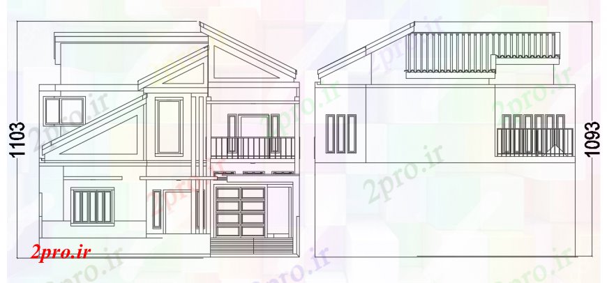 دانلود نقشه مسکونی  ، ویلایی ، آپارتمان  طراحی  دو بعدی  خانه PHDM نما عقب  اتوکد (کد93405)