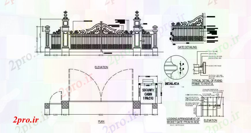 دانلود نقشه جزئیات طراحی در و پنجره  طراحی  دو بعدی  از دروازه آهن اصلی (کد93428)