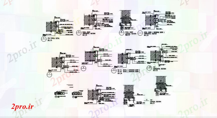 دانلود نقشه جزئیات طراحی در و پنجره درب فولاد بخش افقی جزئیات 10 در 22 متر (کد93437)