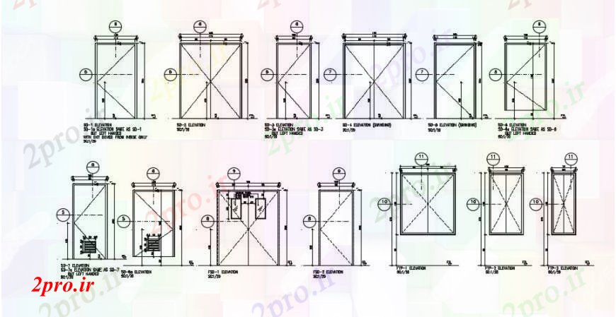 دانلود نقشه جزئیات طراحی در و پنجره  نوسانی بلوک نصب و راه اندازی درب های  (کد93439)