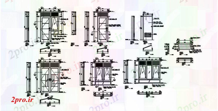 دانلود نقشه جزئیات طراحی در و پنجره بلوک های دو بعدی از پنجره درب 20 در 51 متر (کد93479)