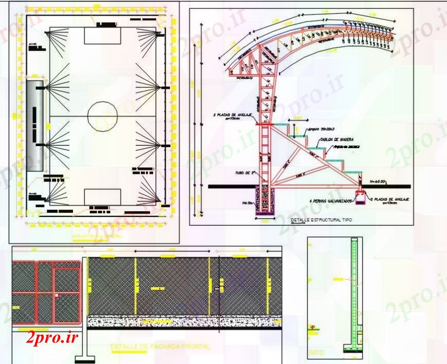 دانلود نقشه ورزشگاه ، سالن ورزش ، باشگاه فوتبال زمین بازی طراحی   (کد93497)