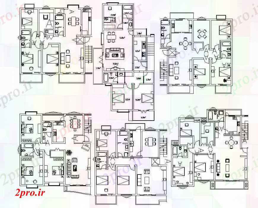 دانلود نقشه مسکونی  ، ویلایی ، آپارتمان  گزینه های متعدد از طرحی اقامت  طرحی  (کد93516)