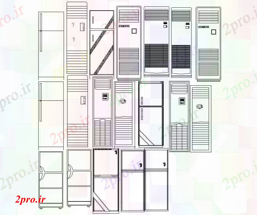 دانلود نقشه بلوک ، آرام ، نماد بلوک های  یخچال و فریزر  (کد93525)