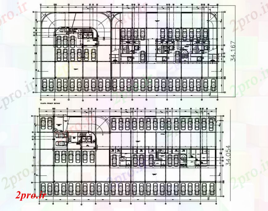 دانلود نقشه جزئیات ساخت و ساز طراحی  دو بعدی  از پارکینگ اتومبیل  اتوکد نما (کد93531)