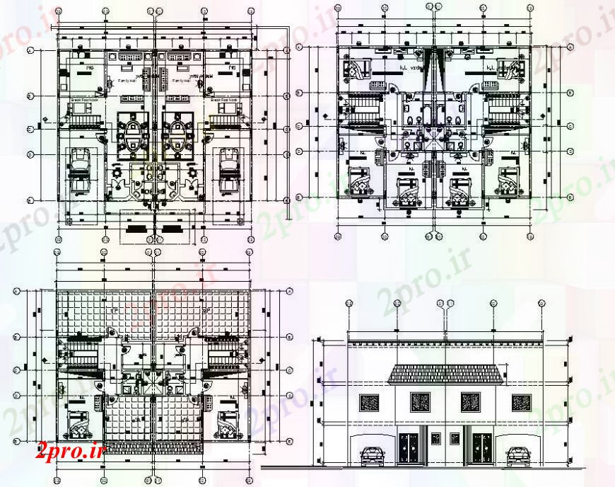 دانلود نقشه مسکونی ، ویلایی ، آپارتمان دوقلو پروژه خانه جزئیات 13 در 17 متر (کد93559)