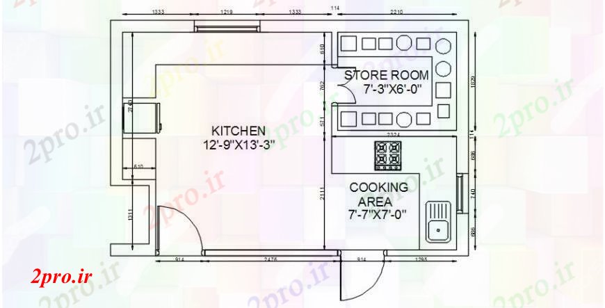 دانلود نقشه آشپزخانه آشپزخانه بلوک طرحی نمای بالا (کد93586)