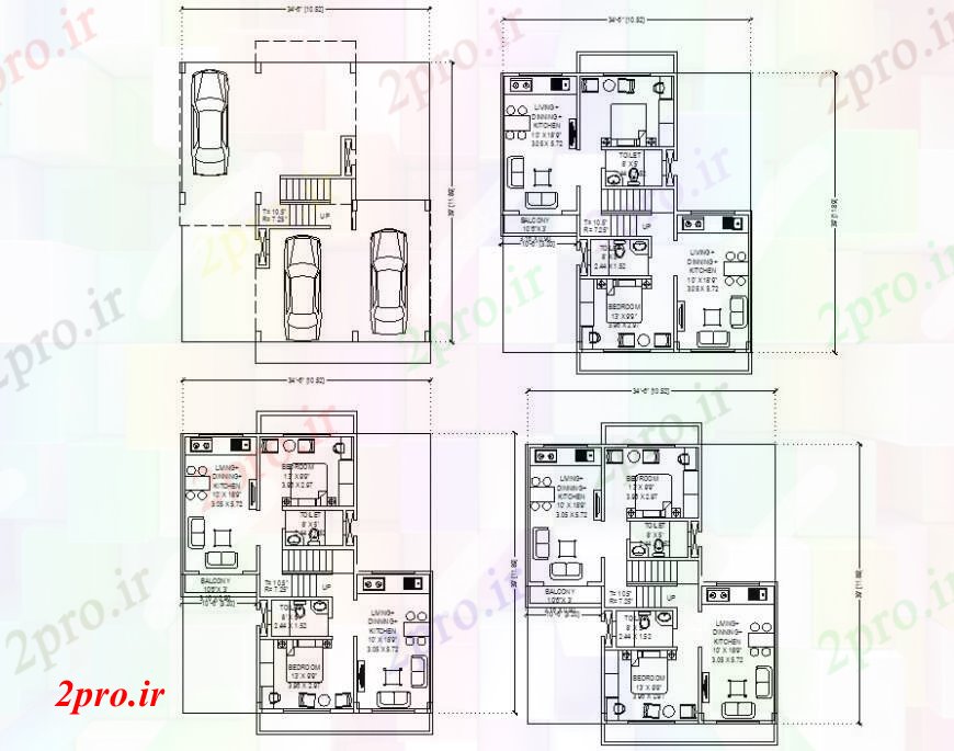 دانلود نقشه مسکونی ، ویلایی ، آپارتمان طبقه چیدمان آپارتمان محل اقامت طرحی 8 در 13 متر (کد93612)