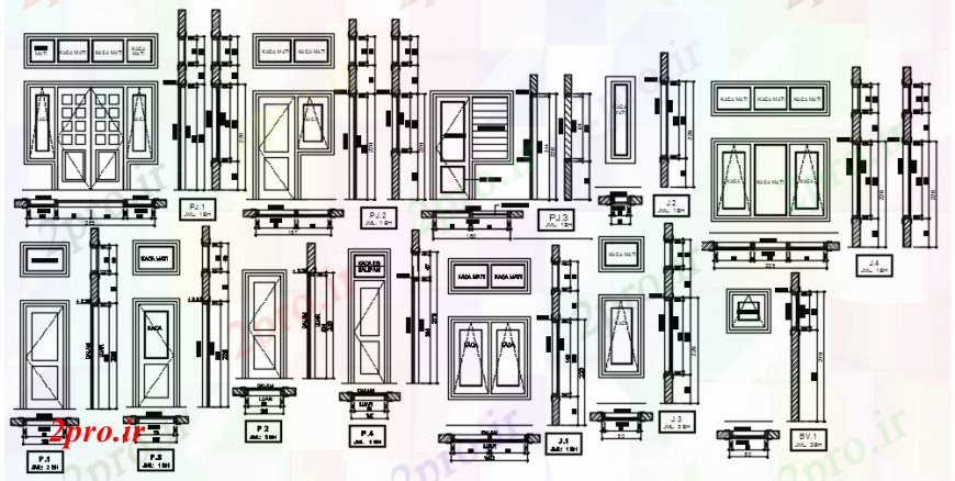 دانلود نقشه جزئیات طراحی در و پنجره  نما  و جزئیات مقطعی از درب پنجره های قدرت  اتوکد (کد93624)