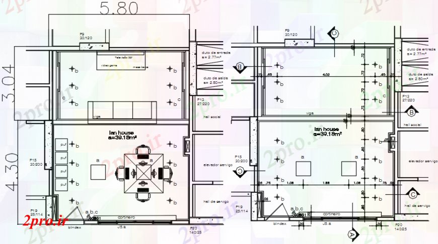 دانلود نقشه جزئیات فضای داخلی ناهار خوری اتاق طراحی و غذاخوری چیدمان دو بعدی 11 در 14 متر (کد93645)