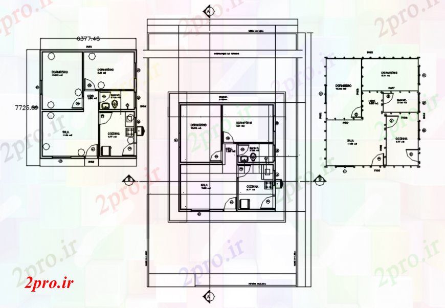 دانلود نقشه مسکونی ، ویلایی ، آپارتمان گارد مسکن پروژه پلان دو بعدی اتوکد 62 در 72 متر (کد93657)