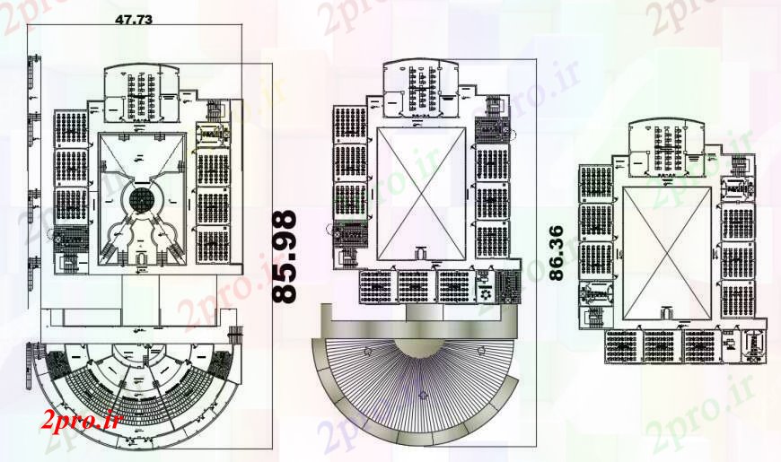دانلود نقشه دانشگاه ، آموزشکده ، مدرسه ، هنرستان ، خوابگاه - طراحی دو بعدی از سالن سخنرانی سالن اتوکد 39 در 87 متر (کد93669)