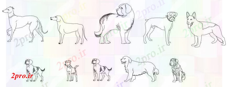 دانلود نقشه بلوک حیوانات جزئیات  طراحی های سگ توله سگ (کد93707)