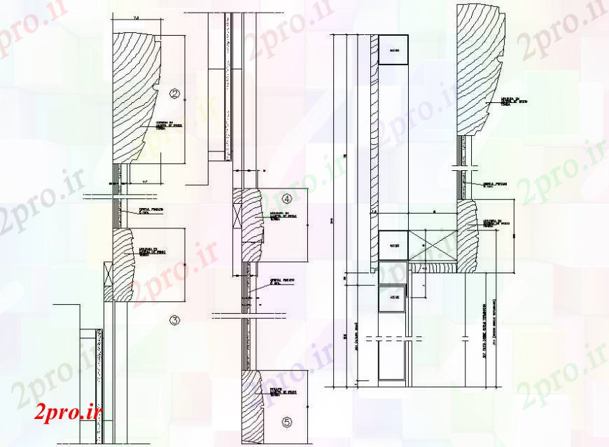 دانلود نقشه جزئیات ساخت و ساز طرحی مقطعی از کافه تریا   (کد93740)