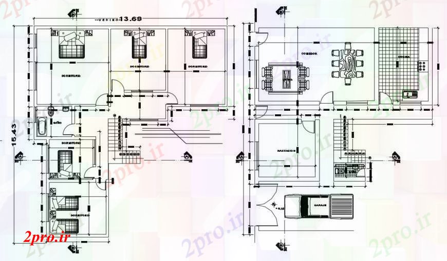 دانلود نقشه مسکونی  ، ویلایی ، آپارتمان  طراحی  دو بعدی  از پنج اتاق خواب   (کد93752)