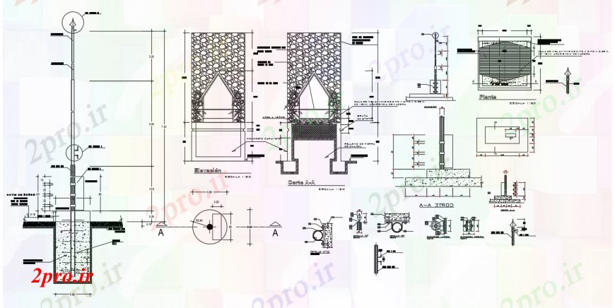 دانلود نقشه جزئیات ساخت و ساز طراحی  دو بعدی  از باندرا   (کد93763)