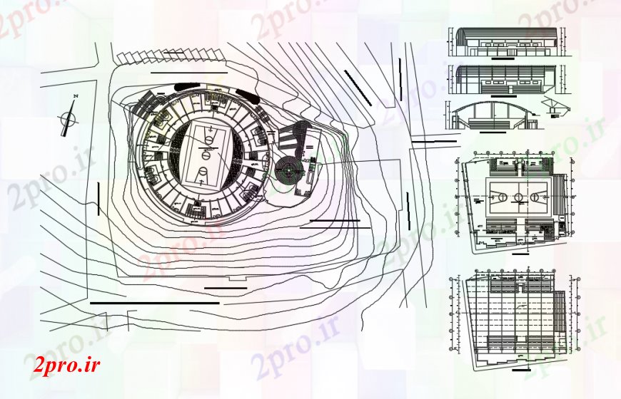 دانلود نقشه ورزشگاه ، سالن ورزش ، باشگاه طراحی دو بعدی از دادگاه بدمینتون خودرو 60 در 60 متر (کد93788)