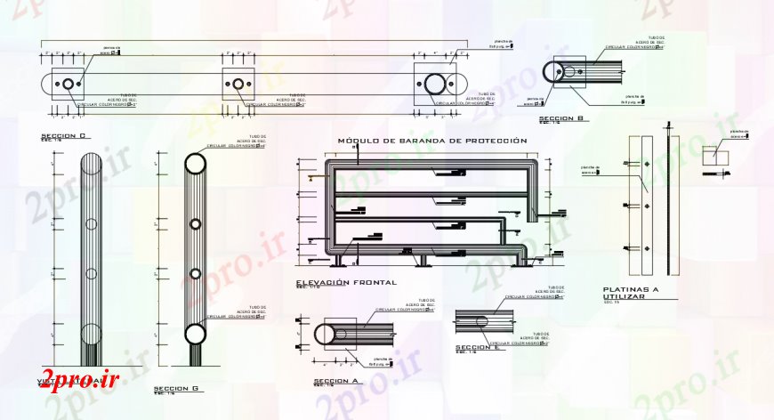 دانلود نقشه جزئیات ساخت و ساز طراحی  دو بعدی  از نرده های  اتوکد ساختار (کد93792)