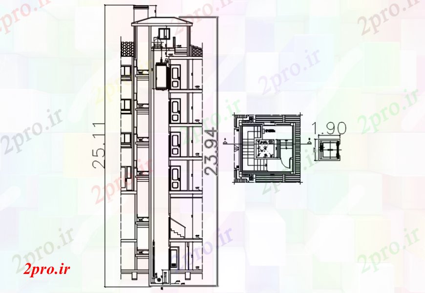 دانلود نقشه  جزئیات آسانسور و   طرحی دو بعدی   و نما   اتوکد (کد93798)