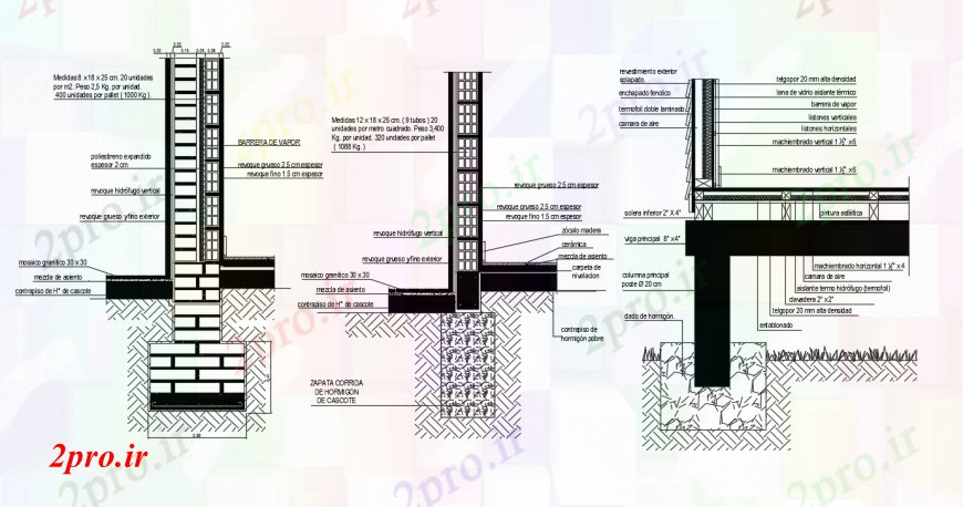 دانلود نقشه  جزئیات دیوار های آجری طراحی  دو بعدی  از آجر  ساخت و ساز اتوکد (کد93813)