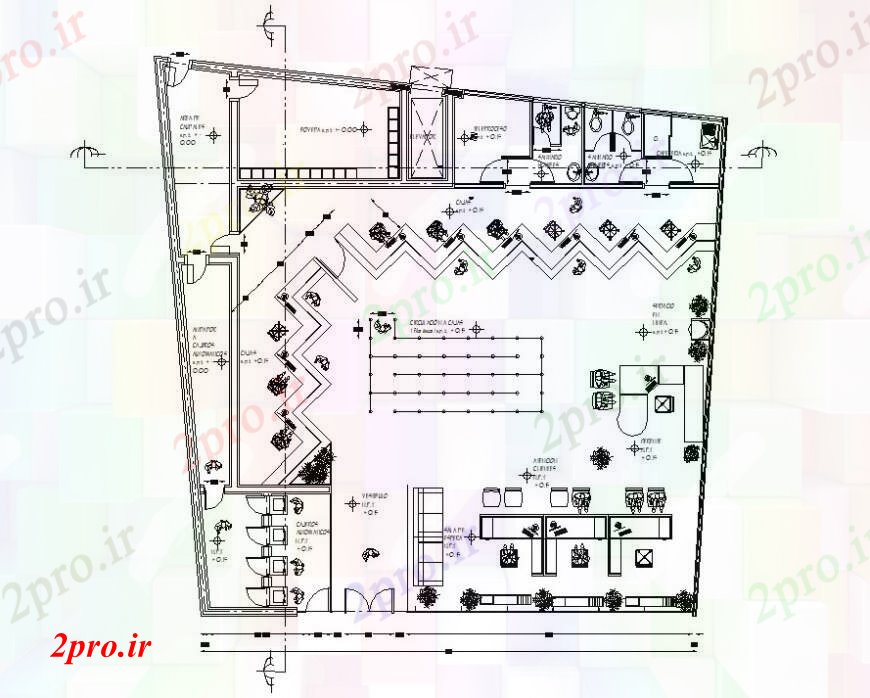 دانلود نقشه ساختمان اداری - تجاری - صنعتی بانک طراحی بندی 16 در 19 متر (کد93826)