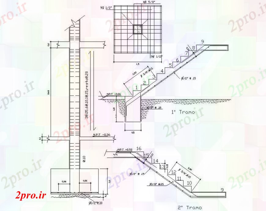 دانلود نقشه ساختمان اداری - تجاری - صنعتی راه پله دو بعدی جزئیات 7 در 14 متر (کد93833)