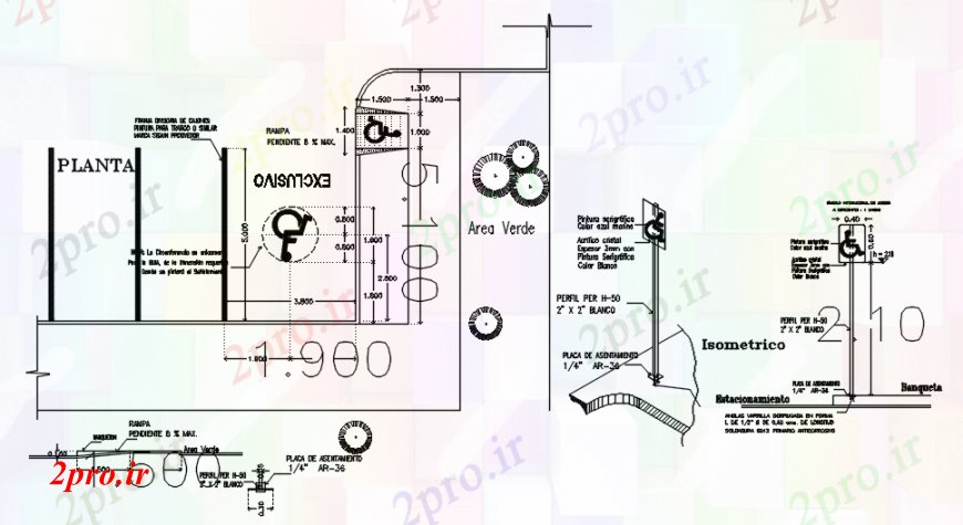 دانلود نقشه ساختمان اداری - تجاری - صنعتی جزئیات پارکینگ برای افراد معلول   اتوکد (کد93841)