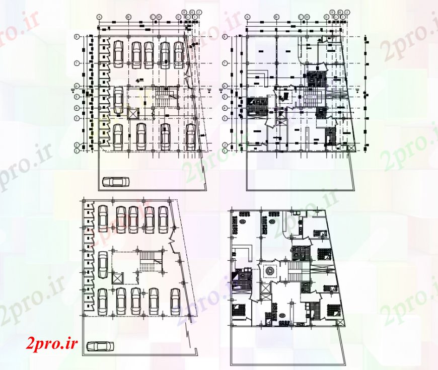 دانلود نقشه مسکونی  ، ویلایی ، آپارتمان  طراحی  دو بعدی  از پارکینگ اتومبیل نما  اتوکد جزئیات (کد93855)