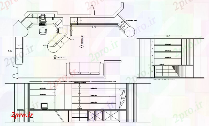 دانلود نقشه بلوک مبلمان  نما و طراحی جزئیات طرحی مبلمان (کد93858)