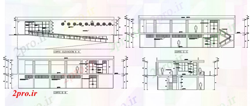 دانلود نقشه ساختمان دولتی ، سازمانی طراحی دو بعدی از muesuem مورخ اتوکد نما 13 در 23 متر (کد93972)