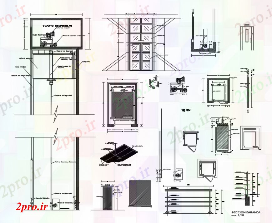 دانلود نقشه جزئیات ساخت و ساز طراحی  دو بعدی  آسانسور  اتوکد جزئیات (کد93988)